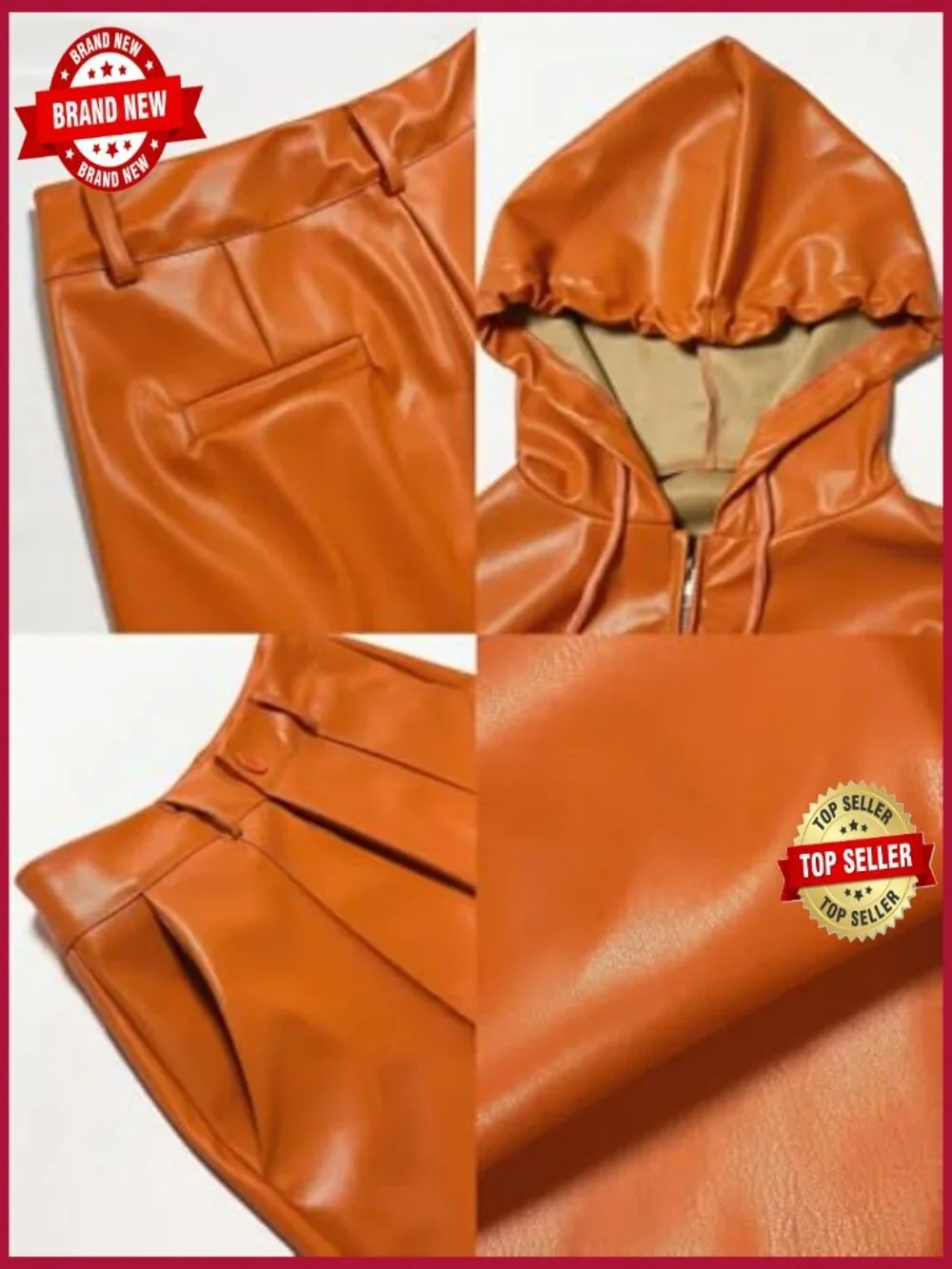 Women's Faux Leather 2 Piece Outfits Hoodie and Shorts Set Party Club Night